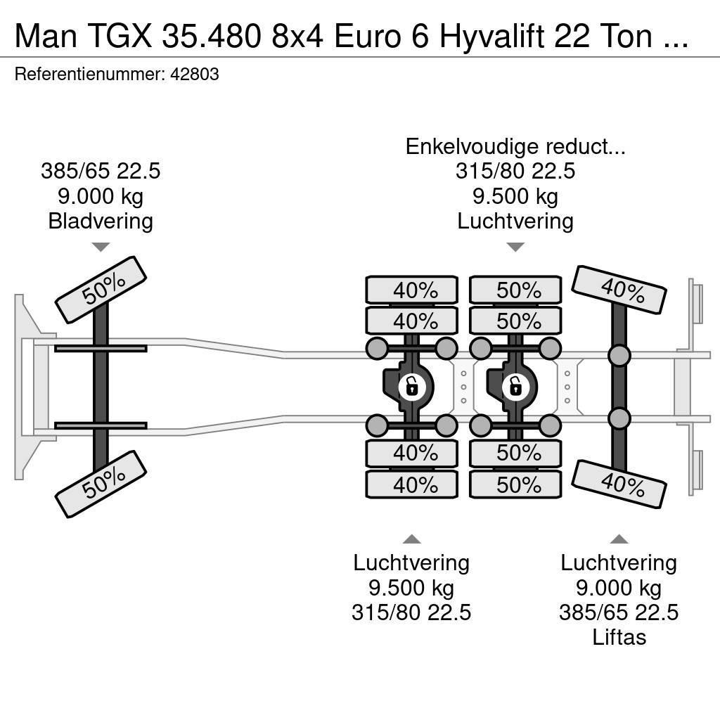 MAN TGX 35.480 8x4 Euro 6 Hyvalift 22 Ton haakarmsyste Lastväxlare/Krokbilar