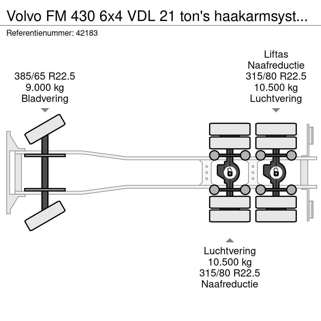 Volvo FM 430 6x4 VDL 21 ton's haakarmsysteem + Hefbare a Lastväxlare/Krokbilar