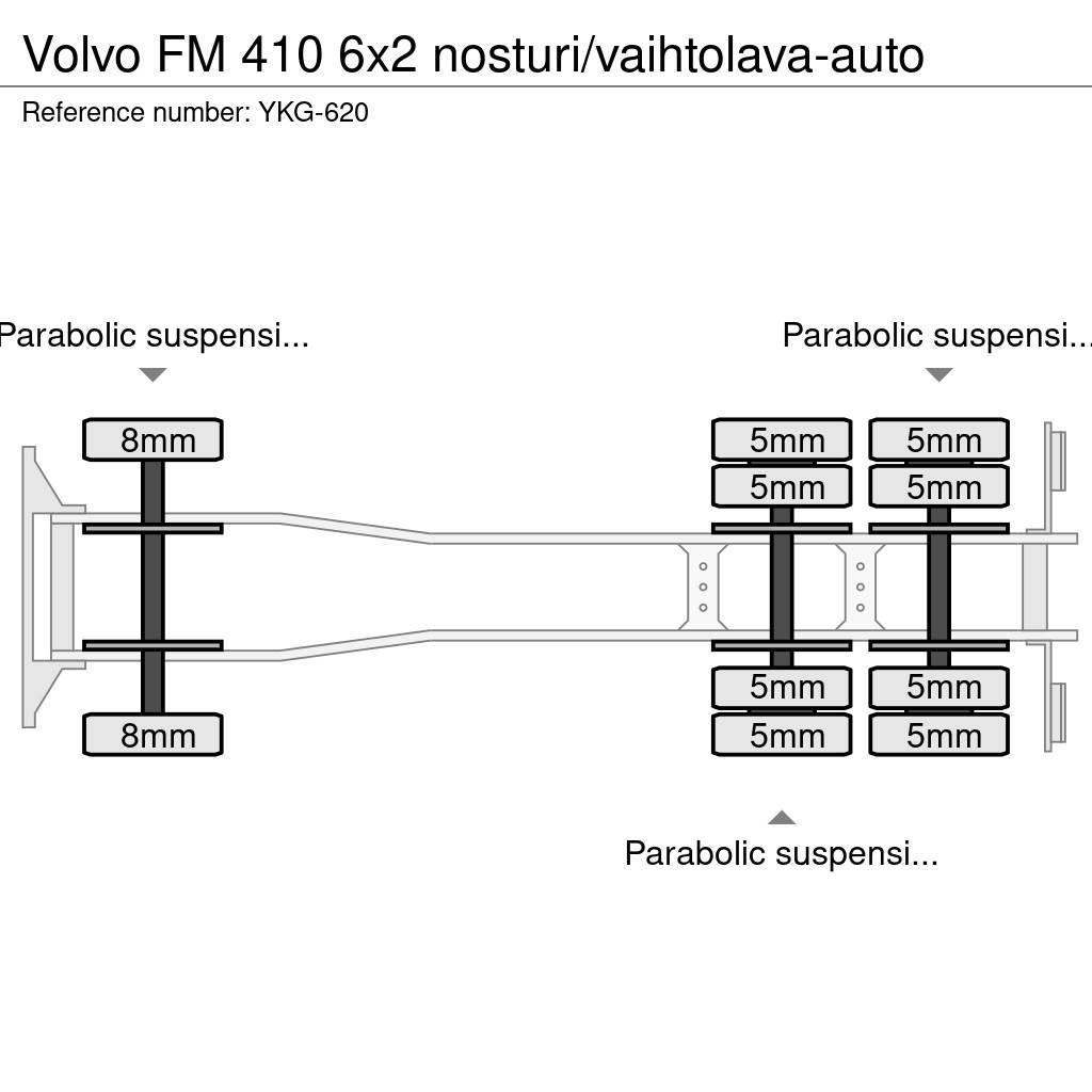 Volvo FM 410 6x2 nosturi/vaihtolava-auto Lastväxlare/Krokbilar