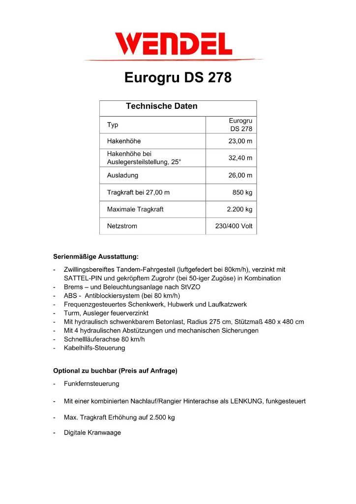 Eurogru DS 278 - Schnellbaukran Självstående kranar