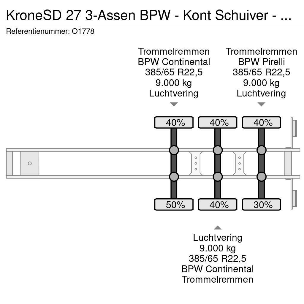 Krone SD 27 3-Assen BPW - Kont Schuiver - DrumBrakes - 5 Containertrailer