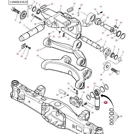 Massey Ferguson 8727 Front axle shock absorber cylinder 7700160101 Chassi och upphängning