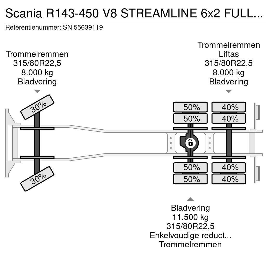 Scania R143-450 V8 STREAMLINE 6x2 FULL STEEL KIPPER (MANU Tippbilar