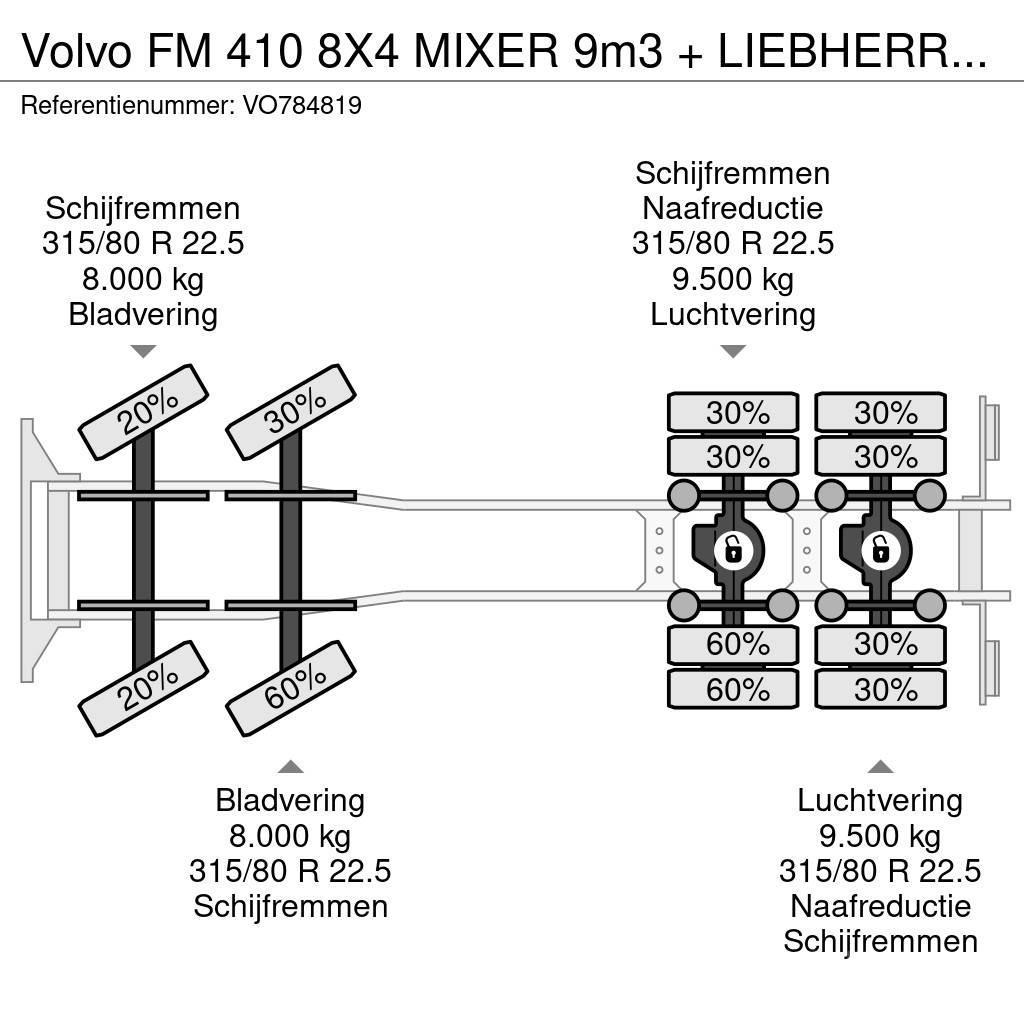 Volvo FM 410 8X4 MIXER 9m3 + LIEBHERR CONVEYOR BELT Cementbil