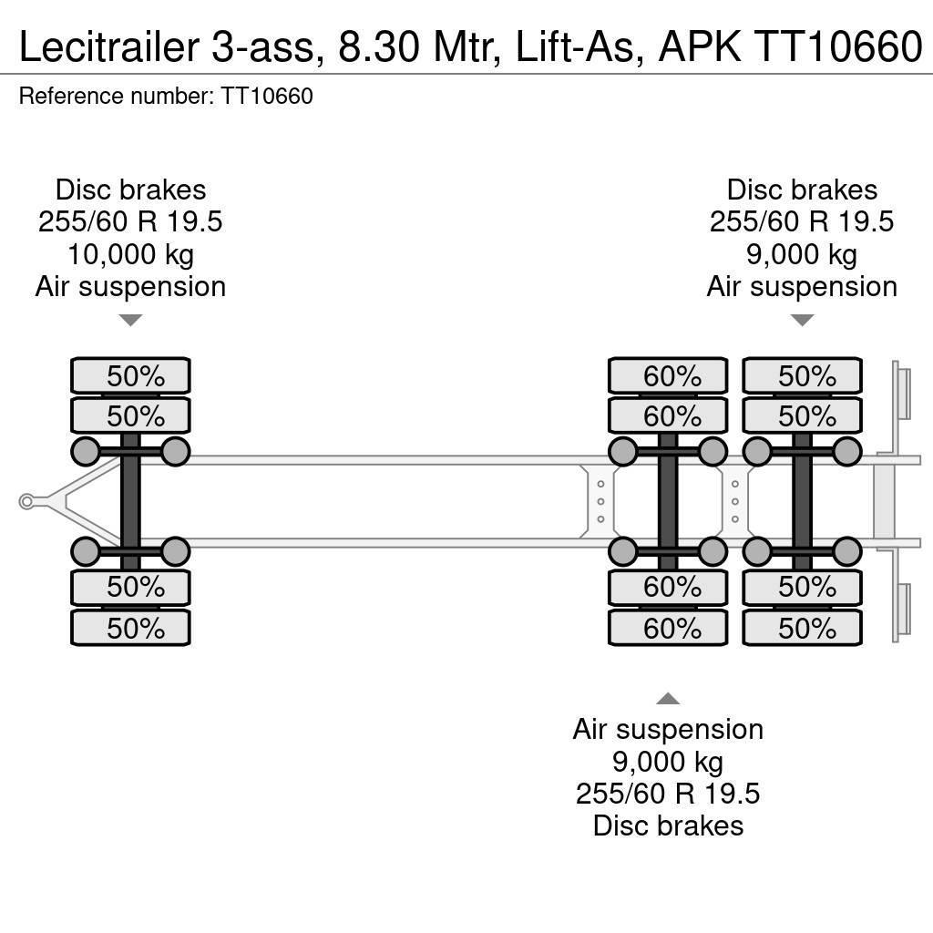 Lecitrailer 3-ass, 8.30 Mtr, Lift-As, APK Flaksläp