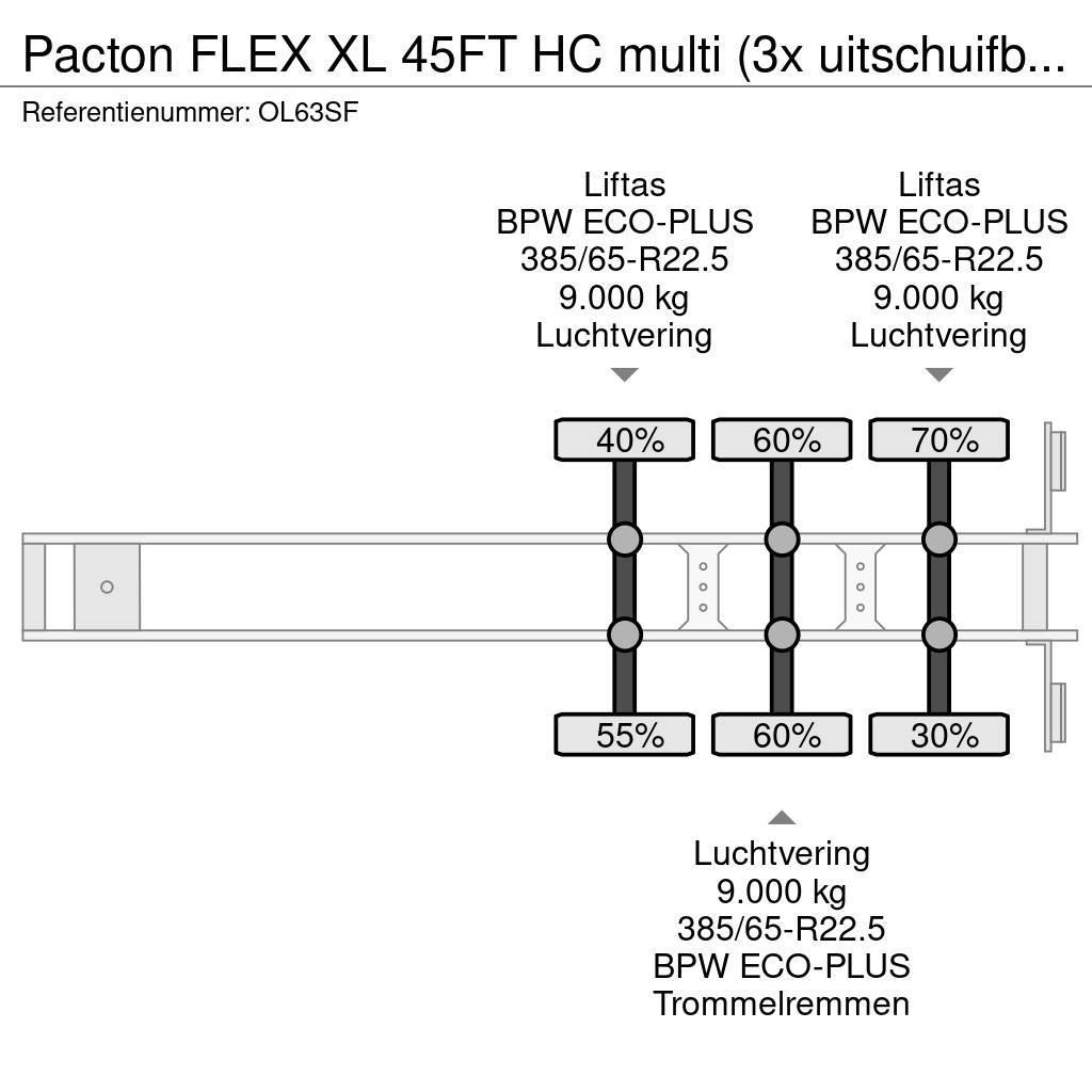 Pacton FLEX XL 45FT HC multi (3x uitschuifbaar), 2x lifta Containertrailer