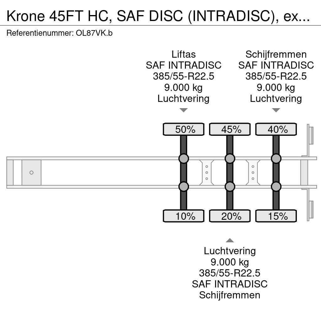 Krone 45FT HC, SAF DISC (INTRADISC), extendable front+ r Containertrailer