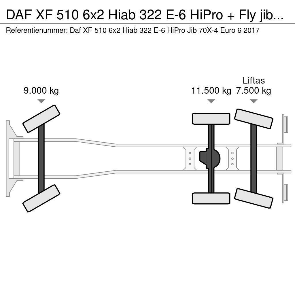 DAF XF 510 6x2 Hiab 322 E-6 HiPro + Fly jib Euro 6 Allterrängkranar