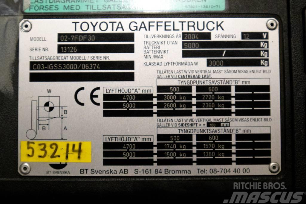 Toyota 7FDF30, 3-tons dieselmotviktstruck med 5m lyftöjd Dieselmotviktstruckar