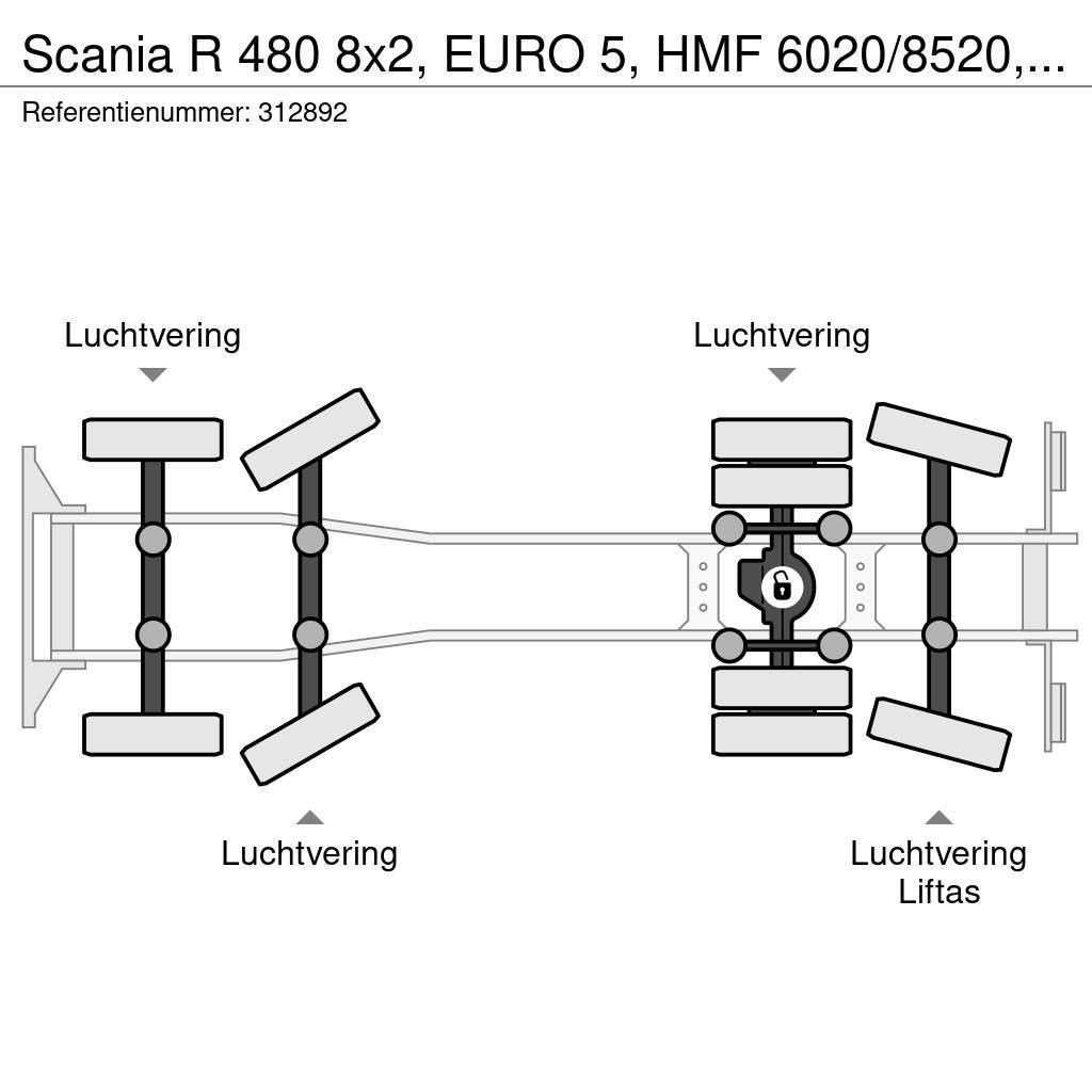 Scania R 480 8x2, EURO 5, HMF 6020/8520, Remote, Standair Flakbilar