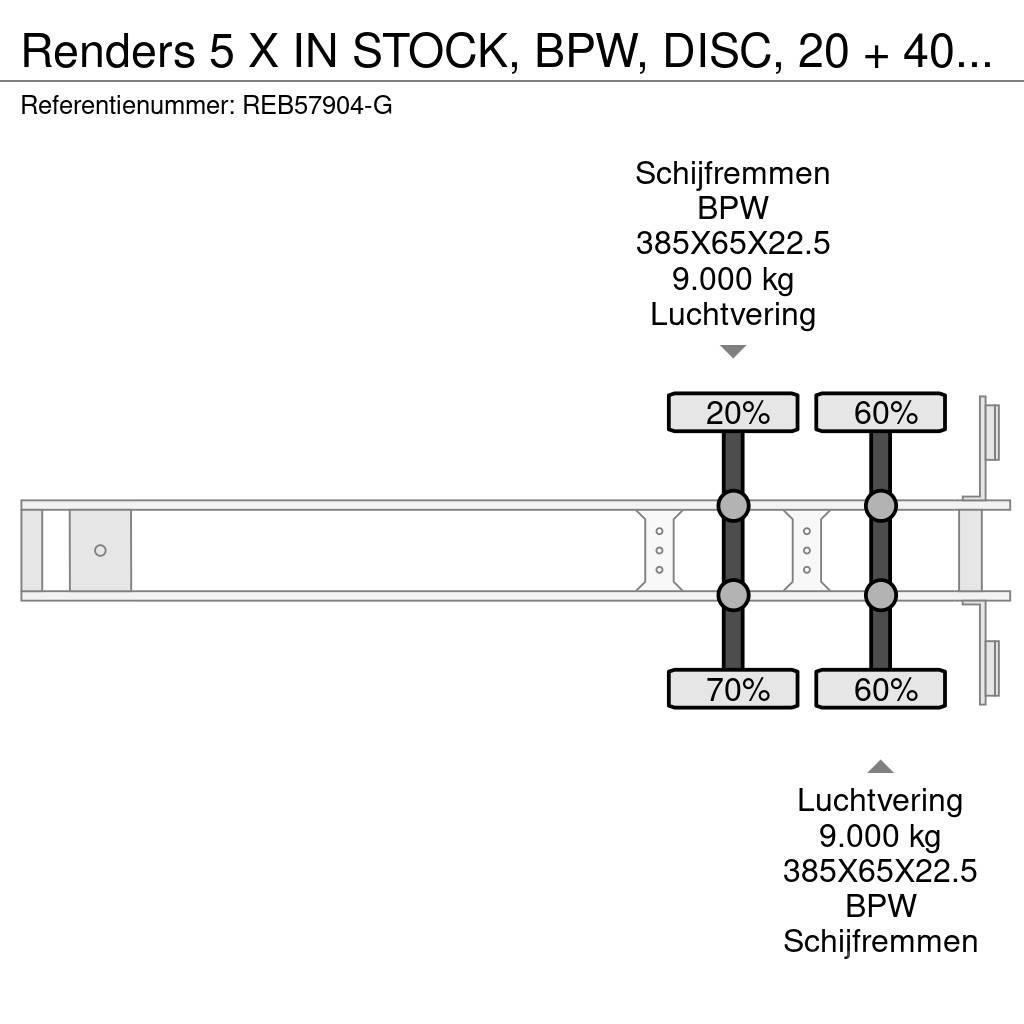 Renders 5 X IN STOCK, BPW, DISC, 20 + 40 FT Containertrailer