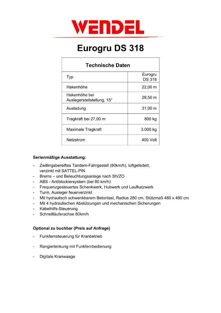 Eurogru DS 318 Schnellbaukran, Zimmermannkran, Kran Självstående kranar