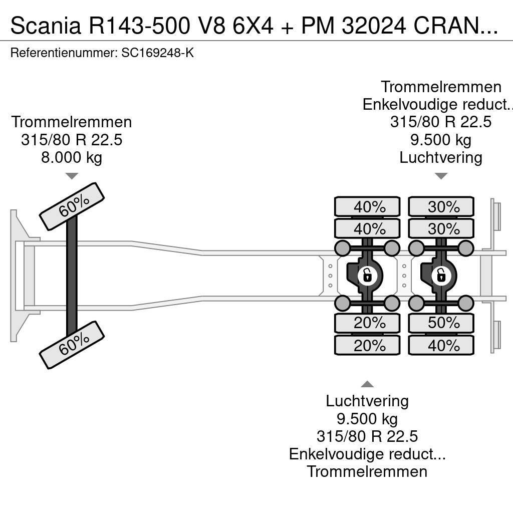 Scania R143-500 V8 6X4 + PM 32024 CRANE Bj 2000 - MANUAL Allterrängkranar
