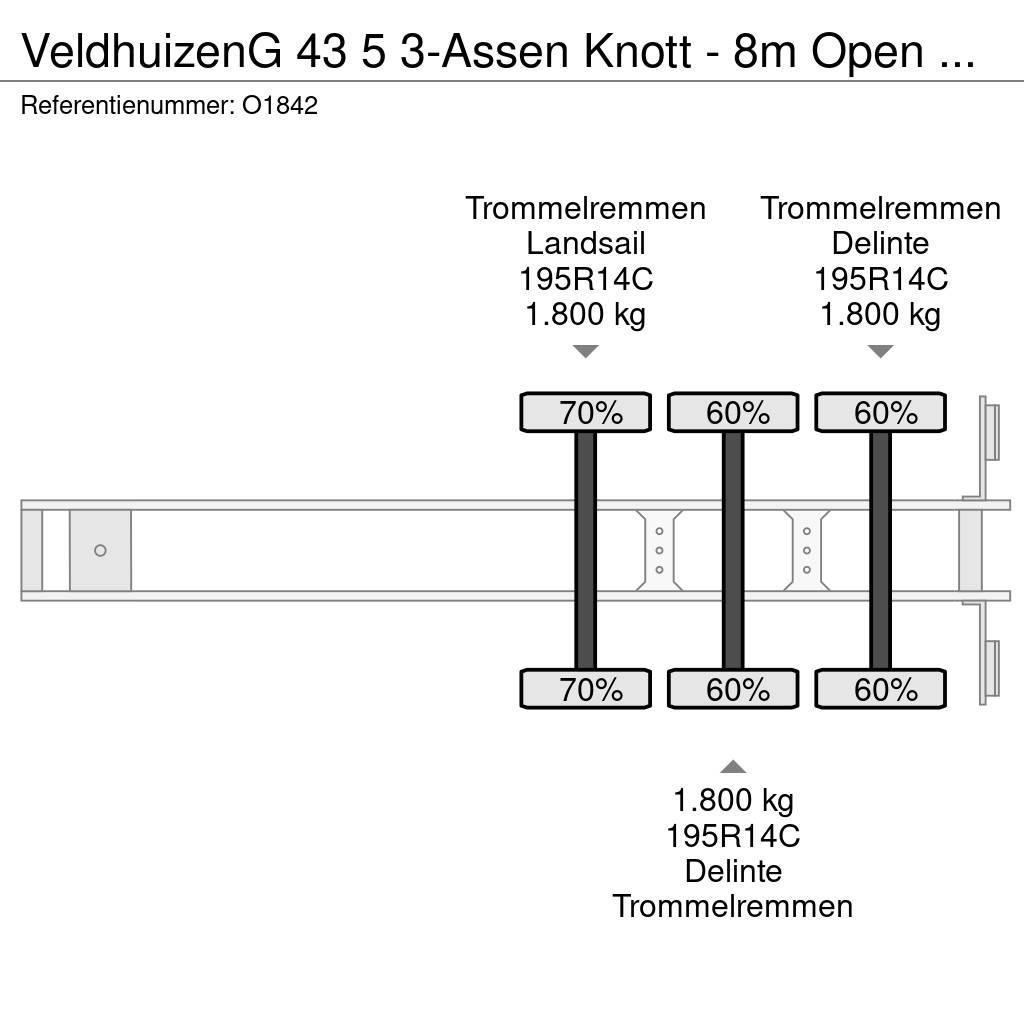 Veldhuizen G 43 5 3-Assen Knott - 8m Open Laadbak - Gegalvani Flaktrailer