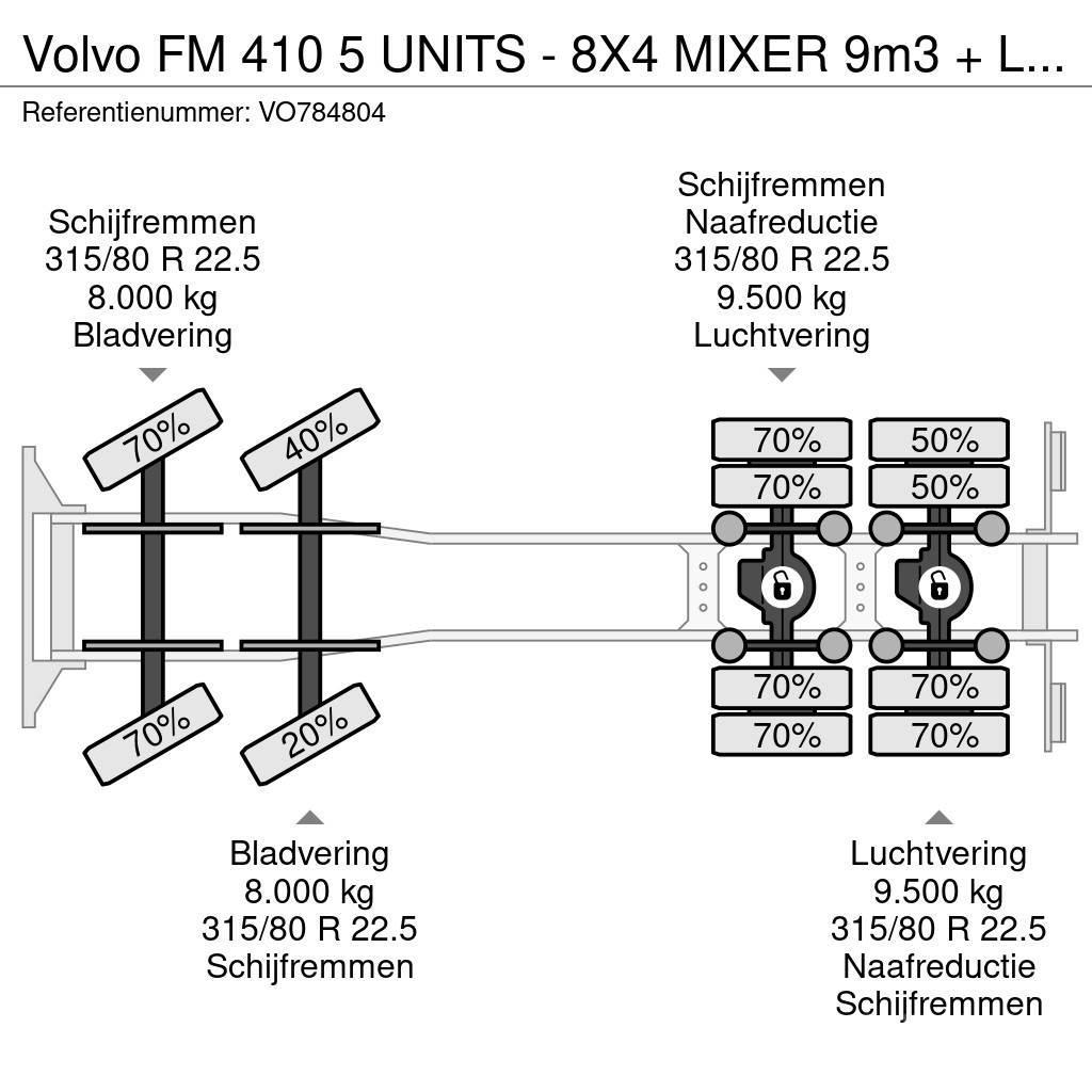 Volvo FM 410 5 UNITS - 8X4 MIXER 9m3 + LIEBHERR CONVEYOR Cementbil
