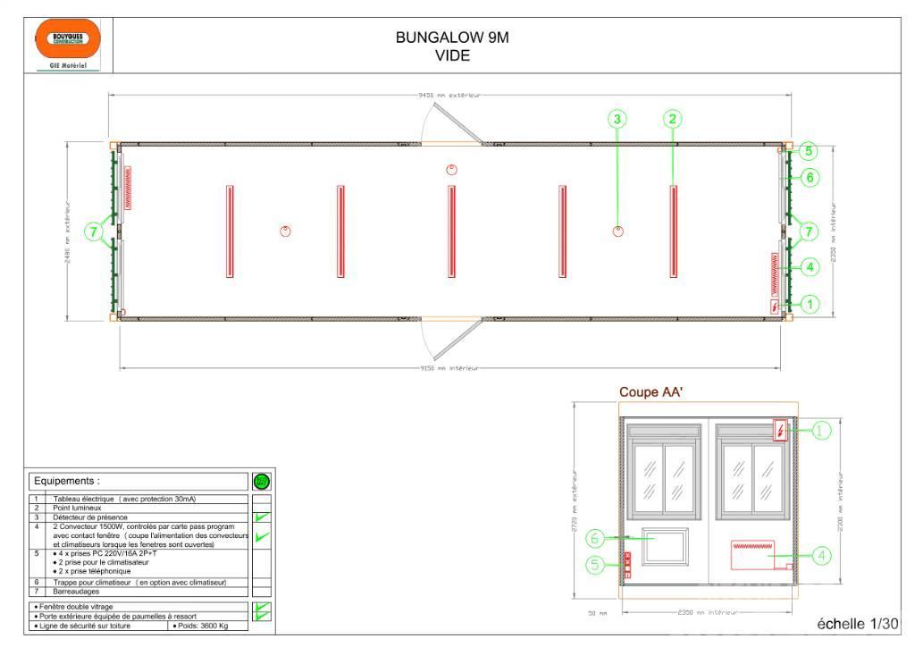  Bungalow 9 m Bureau vide Byggbaracker