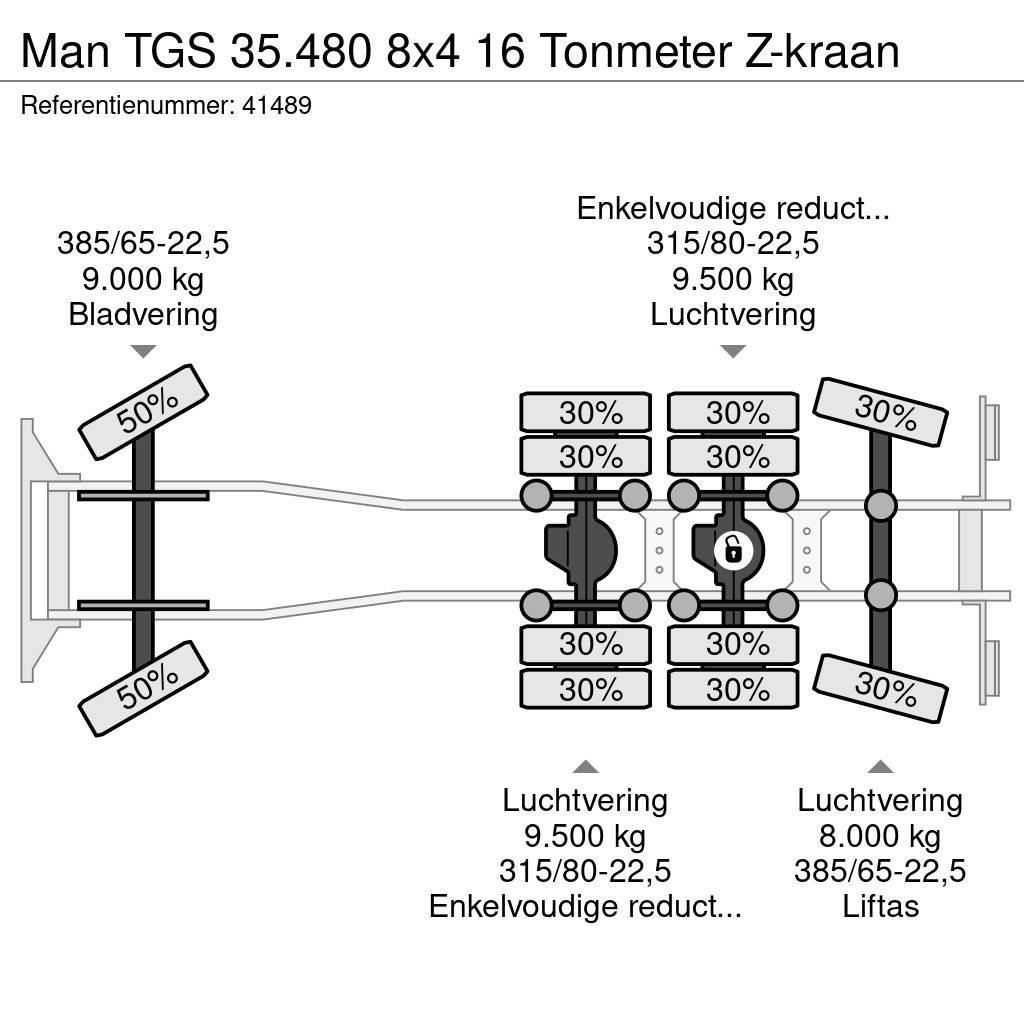 MAN TGS 35.480 8x4 16 Tonmeter Z-kraan Lastväxlare/Krokbilar